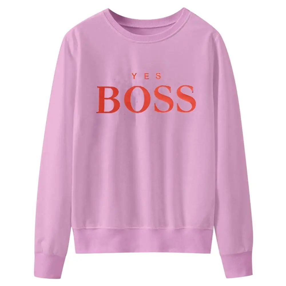 Pink Women Sweatshirt Women Fall Yes Boss Letter Printed Hoodie Sweatshirt Ladies Long Sleeve Pullover Jumper Sudadera Mujer - Цвет: Pink