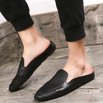 

2020 New Casual Men Shoes Pu Half slippers Men Good Quality Lazy Shoes Men Luxury Brand Slip On Flats Footwear Mens Flats Shoes