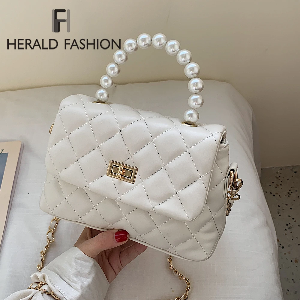 

Herald Fashion Pearl-handle Handbags Women's Designer Handbag Women's Lattice Shopping Bag Small Messenger Bags Ladies Party Bag