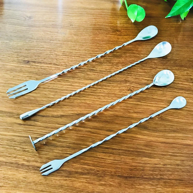 Горячая нержавеющая сталь бар ложка для смешивания коктейлей с вилкой резьбовой свизл палка льда Мохито вино барная посуда инструменты аксессуары