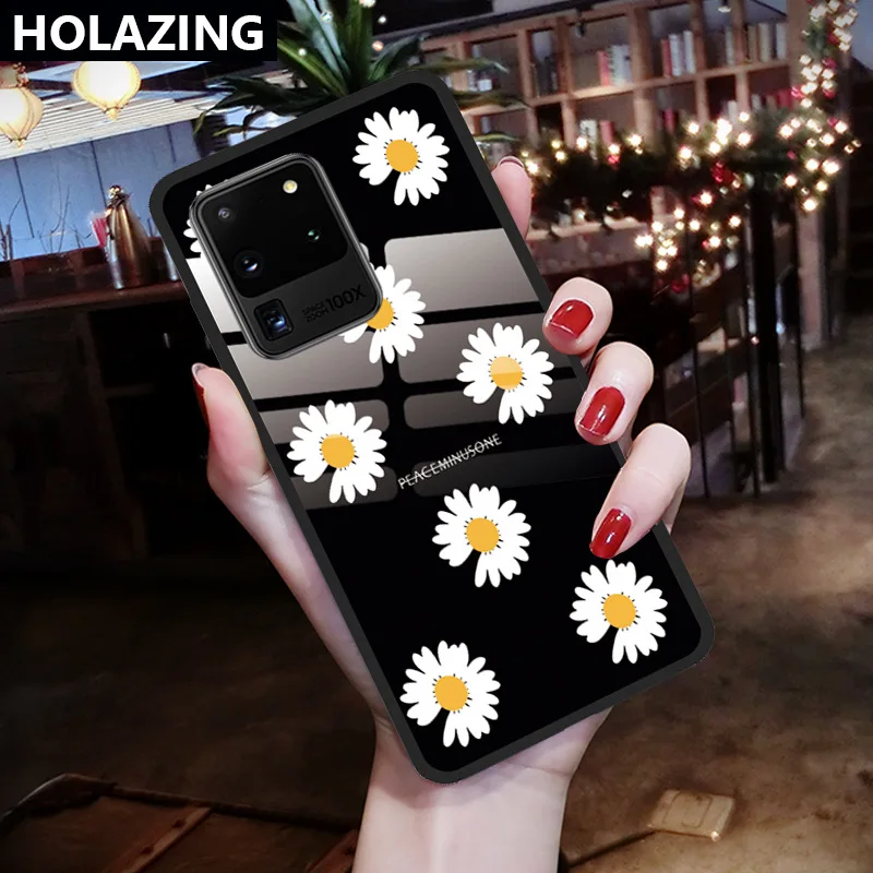 Case For Samsung S20 Plus Ultra S10 Lite S10E S9 S8 Note9 Note8 Daisy Pattern Tempered Glass Soft TPU Back Cover Phone Cases Case For Samsung S20 Plus Ultra S10 Lite S10E S9 S8 Note9 Note8 Daisy Pattern Tempered Glass Soft TPU Back Cover Phone Cases