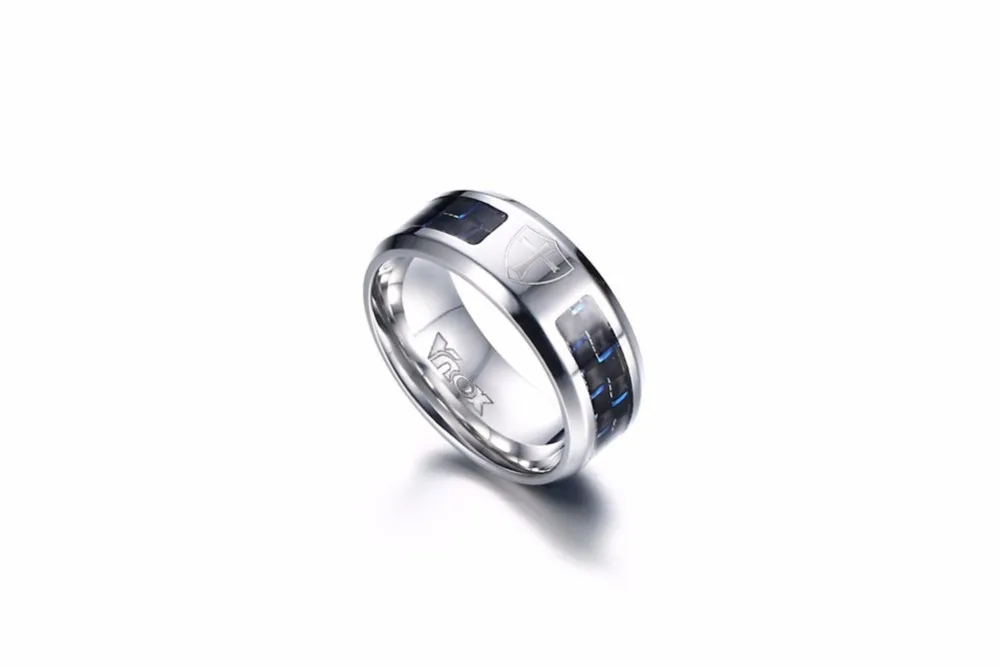 Mens Rings Stainless Steel Black and Blue Carbon Fiber Inlay Corss Wedding Band Ring Men Fashion Jewerly Accessories Anel Aneis Masculinos Anillos 15