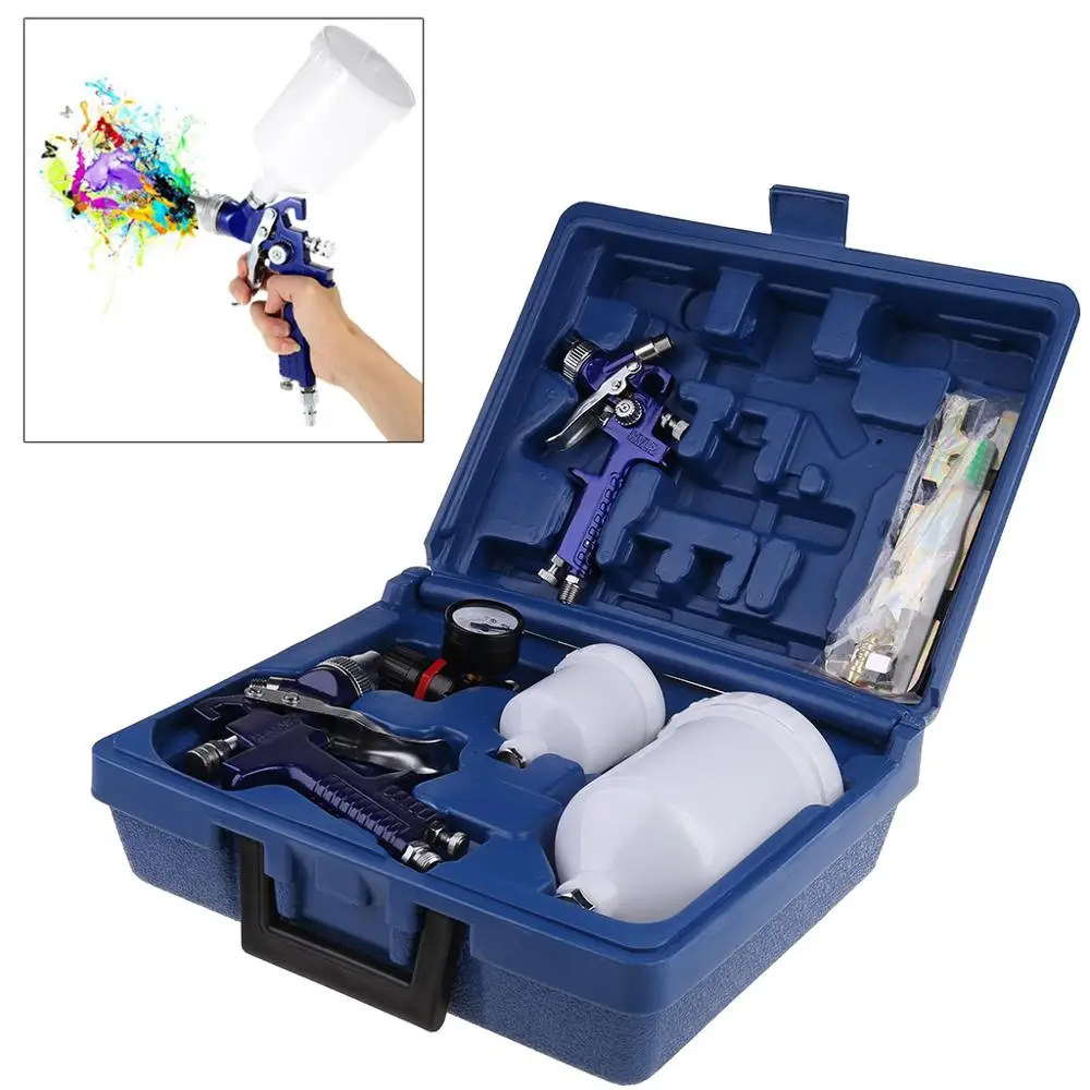 

Paint Spray Gun Set 2 Gravity Sprayers and 2 Plastic Pots Auto Painting Tools