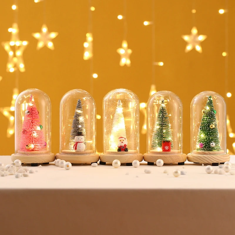

2020 New Christmas Tree Glass Dome Display Base LED Fairy String Light Home Decor Bedroom Desk Night Light For Christmas Gift