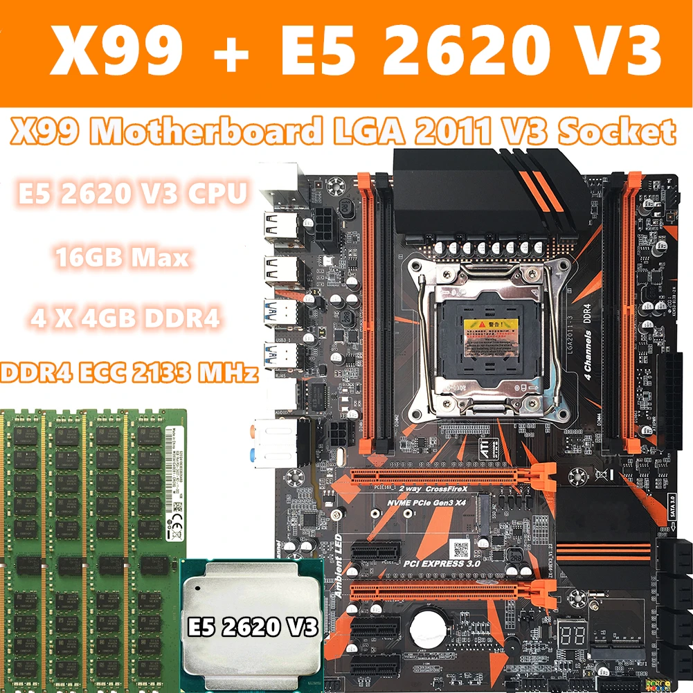 X99 материнская плата набор E5 2620 v3 LGA 2011 V3 CPU DDR4 ECC RAM 16GB для Intel X99 Mianboard LGA 2011 3 гнезда игровой компьютер набор|Материнские платы|   | АлиЭкспресс