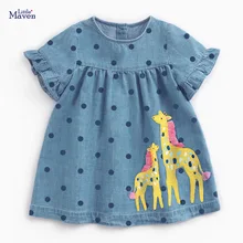 

Little Maven Summer Frocks Baby Girl Clothes Children Denim Dot Giraffe Applique Toddler Cotton Vestido Dress for Kids 2-7 Years