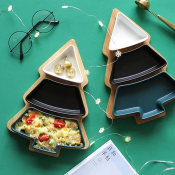 

Lovely Christmas Tree Serving Trays Creative Detachable Ceramic Snacks Dish Plates Bamboo Food/Fruits Plates Breakfast Trays