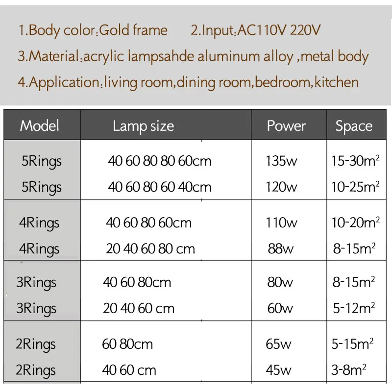 40 60 80 80 60cm 5rings Led Pendant Light Gold Frame Modern Ceiling Pendant Lamp For Living Room Dining Room Kitchen Hang Lamps Pendant Lights Aliexpress