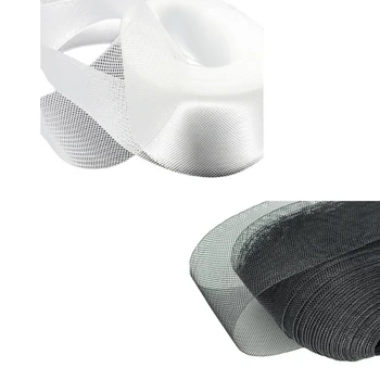 

2x 80mm 50Yards Flat Stiff Plain Hard Crinoline Horsehair Mesh Braid for Wedding Dress/Hat Sewing Accessories-Black & White
