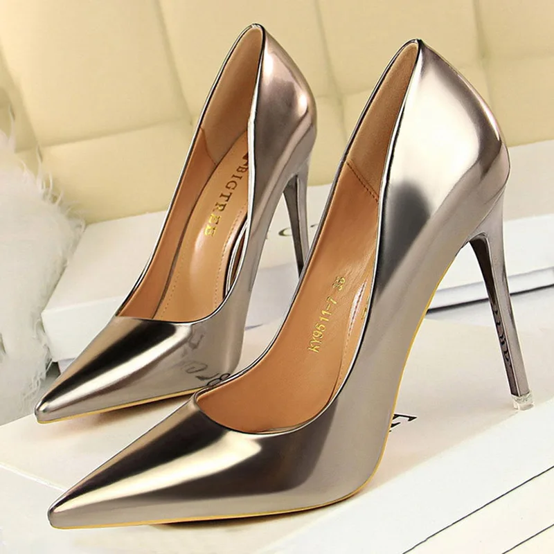 BIGTREE/обувь г. Новые женские туфли-лодочки пикантные женские туфли на высоком каблуке свадебные туфли на каблуке-шпильке, серебристые вечерние туфли женская обувь на каблуке - Цвет: 9511-7Bronze