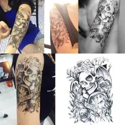 Large Sexy Tattoo Skull Temporary Body Arm Stickers Black Removable Waterproof