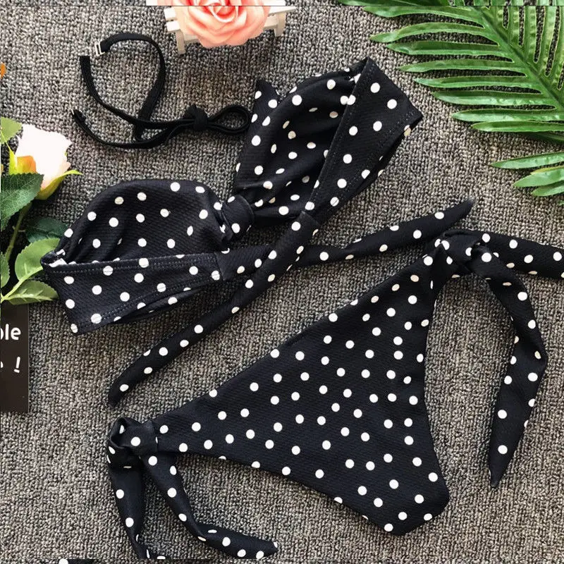 Сексуальное пляжное купальное Бикини Топ с вырезами и бантиком в горошек женский