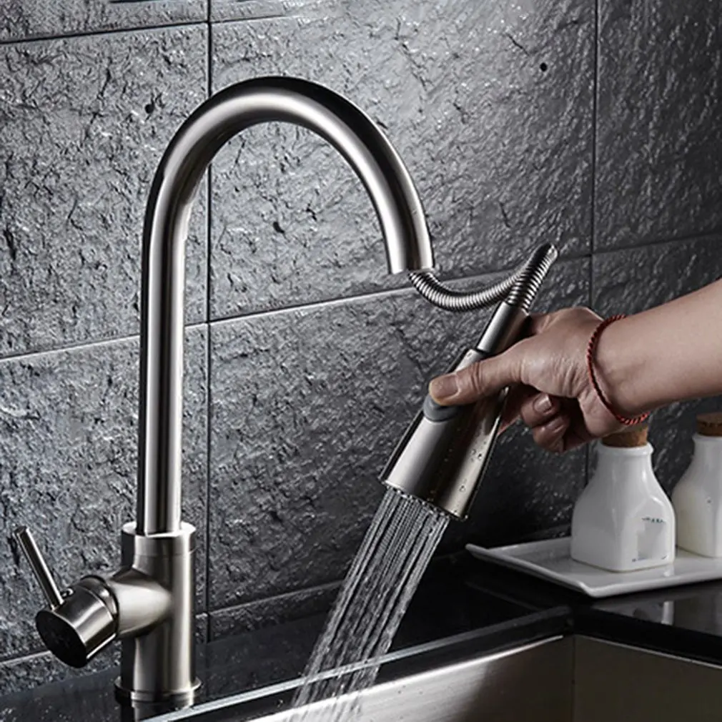  Kitchen Faucet Pull Out Cold and Hot Sink Faucet 304 Stainless Steel Water Mixer Tap Swivel 360 Deg - 4000381301084