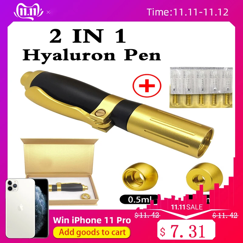 

2 IN 1 Noninvasive Nebulizer hyaluronic pen lip injection gun 0.3ml &0.5ml two head hyaluronique acid pen face filler syringe