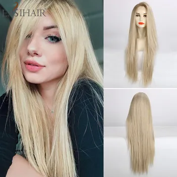 

EASIHAIR Long Blonde Straight Lace Front Synthetic Wigs Lace Wigs for Women Layered High Density Cosplay Wigs Heat Resistant