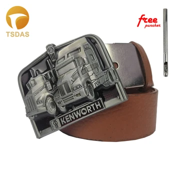 

Kenworth Truck Belt Buckle for Man Silver Plated Metal Belt Buckle with PU Belt Drop Shipping