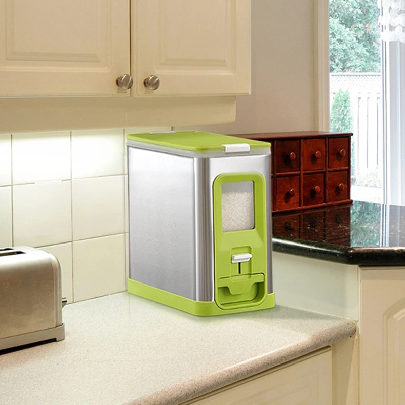 

European Stainless Steel Rice Bucket Home Insect-Proof Moisture Storage Rice Box Kitchen Rice Cylinder 5Kg