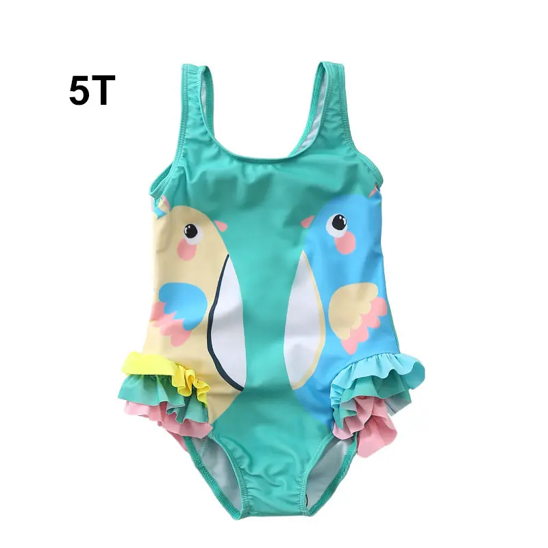 1-5 Years Baby Girl Swimwear Cute Cartoon Bird Fish Princess Girls Swimsuit - Цвет: bird 5 years