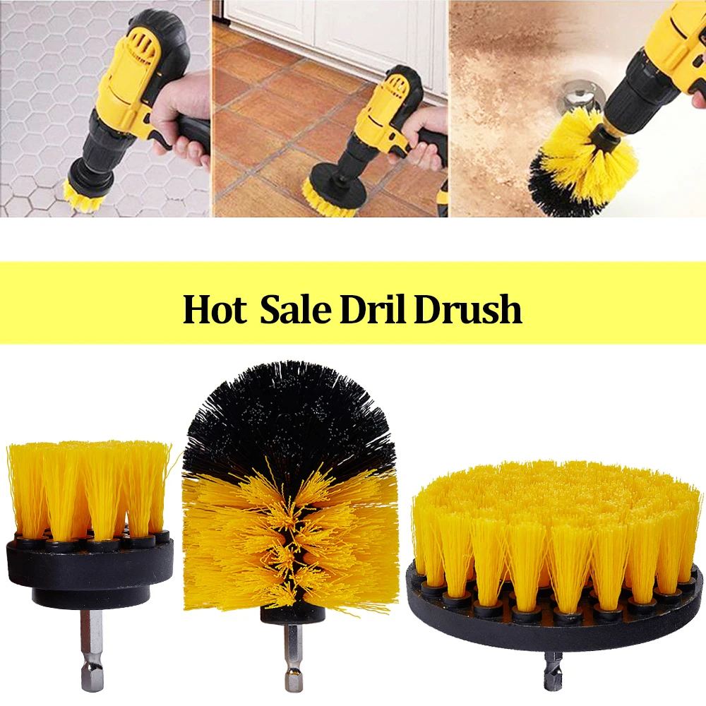 Yellow Drill Brush Cleaner Scrubber Brushes for Surface Grout Tile Tub