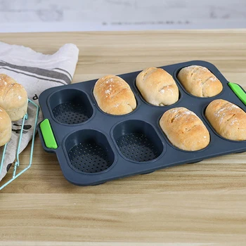 

Non Stick Baking Mold Kitchen Supplies Cake Food Grade Silicone French Bread Mold Household Hamburger Molds Muffin Pan Tray 5