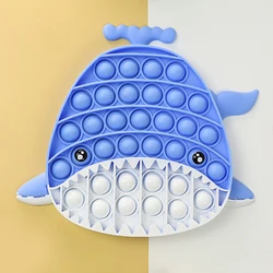 Popper Fidget – jouet en forme de baleine pour enfants et adultes, outils sensoriels, fossettes simples et parfaites, pour apaiser le Stress et l'anxiété, bulles de poussée bleues 