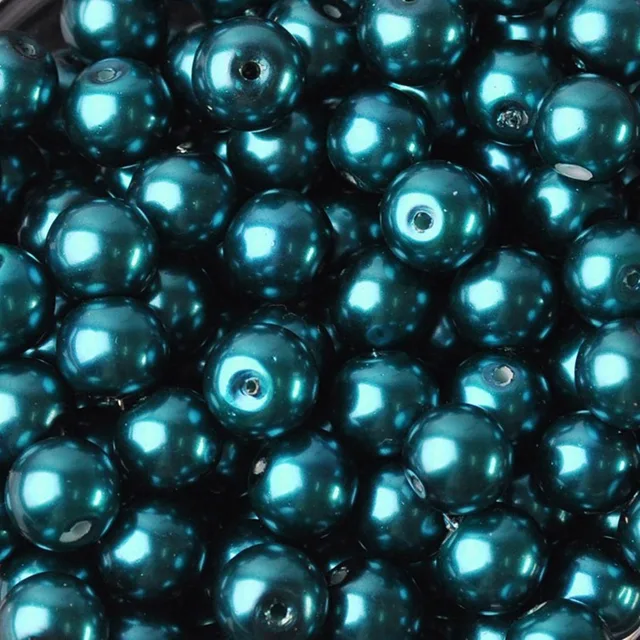 Lot Colors Round Pearl Coated Glass 4mm 6mm 8mm 10mm 12mm 14mm 16mm Loose Spacer Beads for Jewelry Making DIY Crafts Peacock Blue