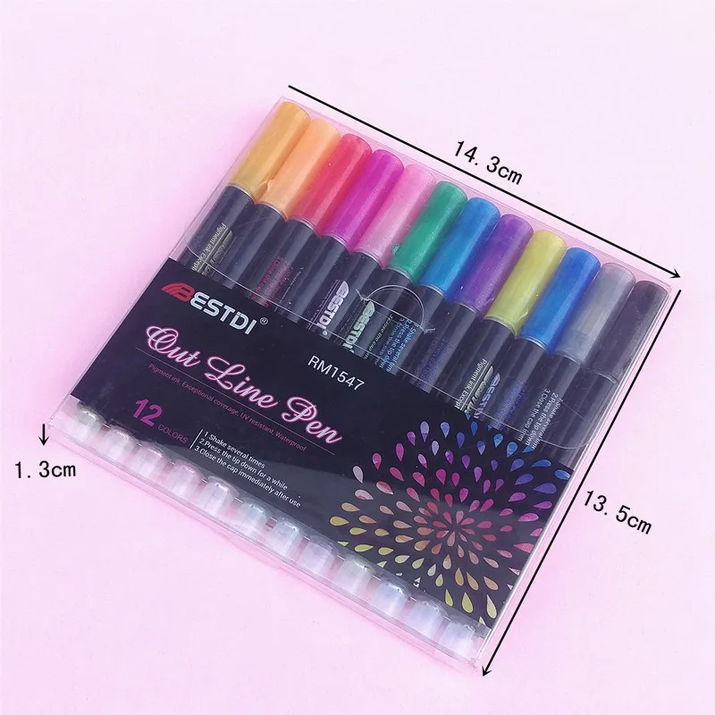 12 Color Double Line Outline Art Pen Marker Pen DIY Graffiti Outline Marker Pen Highlighter Scrapbook Bullet Diary Poster Card