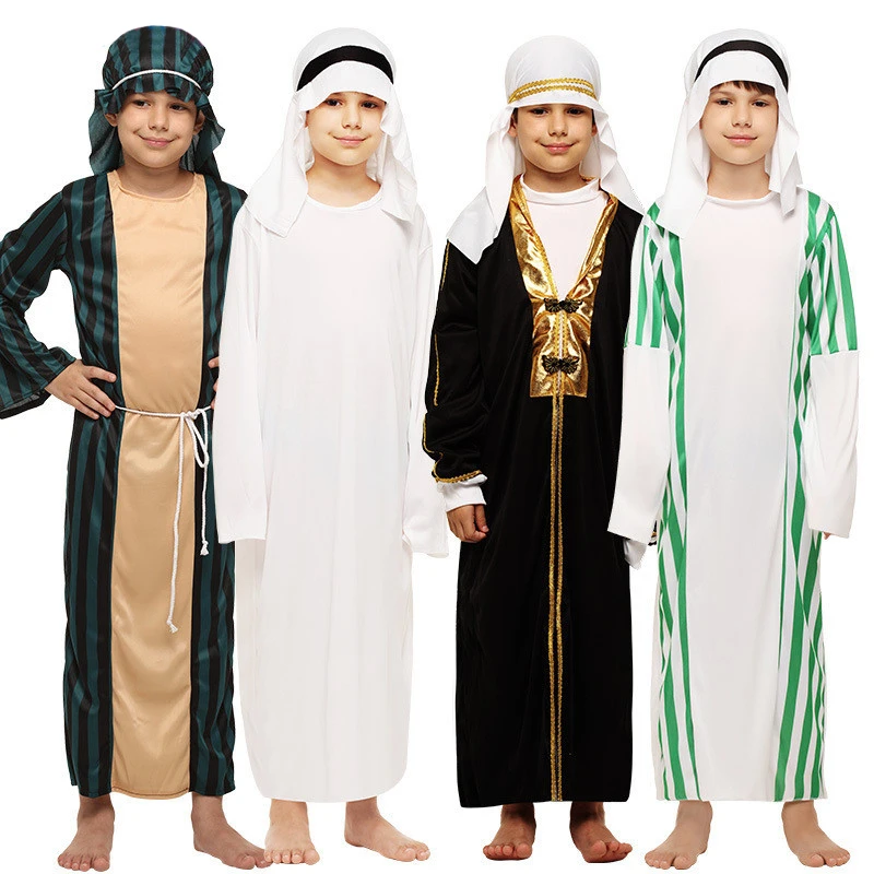 Childrens Green Arab Prince Costume Egypt King Shiek Cosplay Aladdin Costume Boys Arabian Genie Fancy Dress 