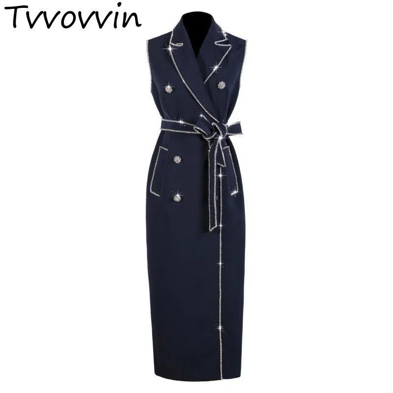 Navy Blue Женские платья, темпераментное винтажное платье, треугольное, без рукавов, двубортное, длинное платье, с цепочкой, с бантом, на шнуровке, платья E889 - Цвет: Navy Blue