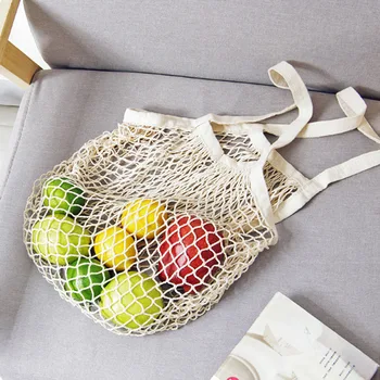 

Reusable Fruit Shopping String Grocery Shopper Cotton Tote Mesh Woven Net Shoulder Bag Mesh Net Shopping Bag Zip Tote Bag