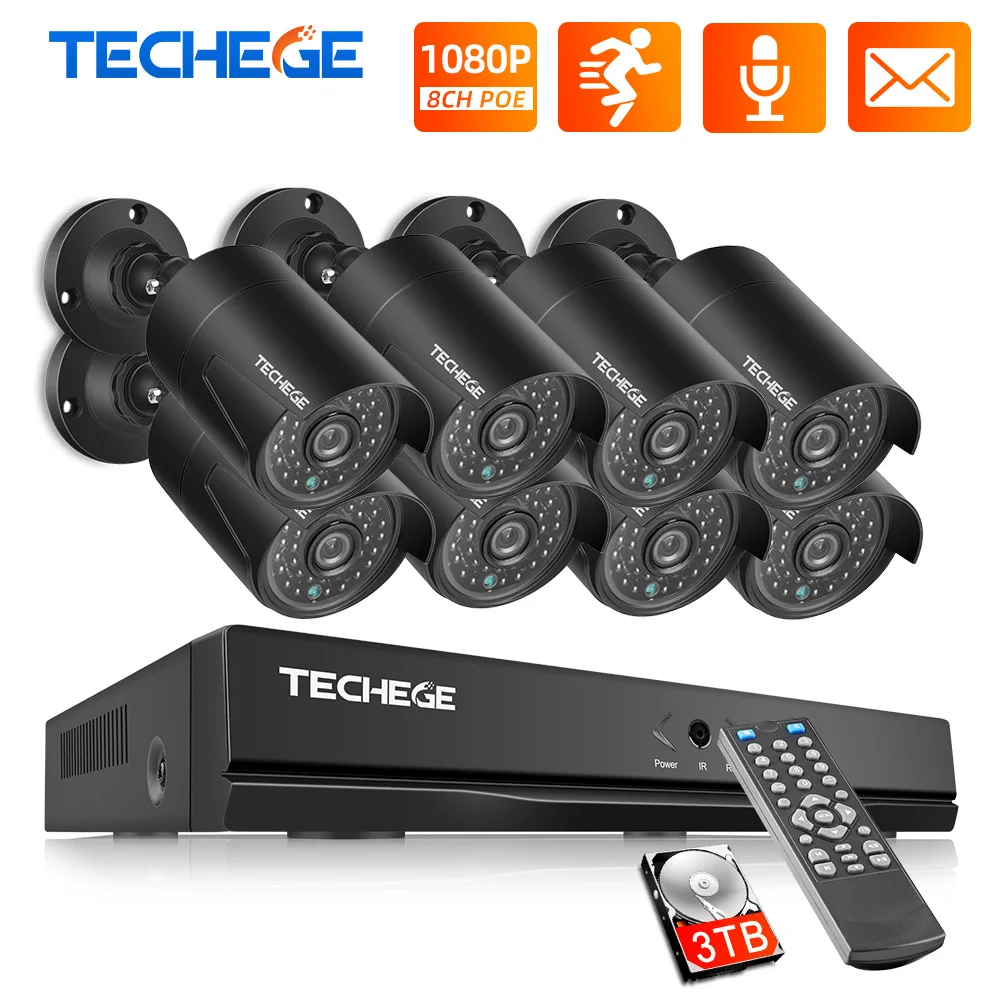Камера видеонаблюдения Techege H.265 8 каналов NVR 48 В POE 1080P 2 Мп IP аудиозапись ИК