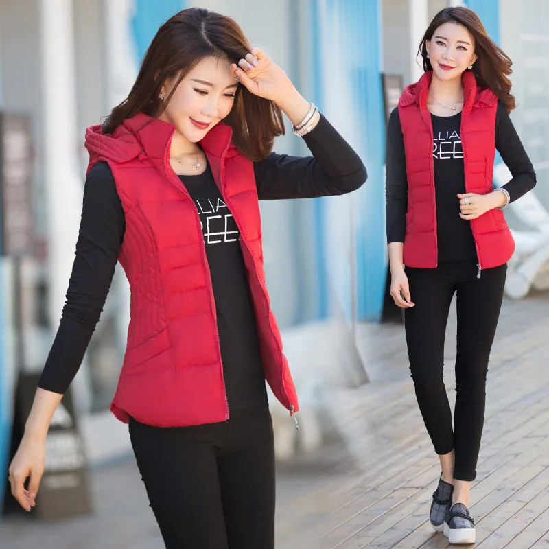 

Cotton Vest Autumn And Winter Korean-style Slim Fit Hooded Slim Fit down Feather Cotton Vest Women's down Feather Cotton Waistco