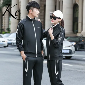 

New Sport Suit 2020 couple suit casual trend cardigan black striped sports men women two-piece suit tracksuit sport set jogging