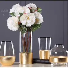 Европейская стеклянная ваза из металлического сплава, Золотая ваза, современная настольная креативная домашняя декоративная искусственная Цветочная бутылка для свадьбы