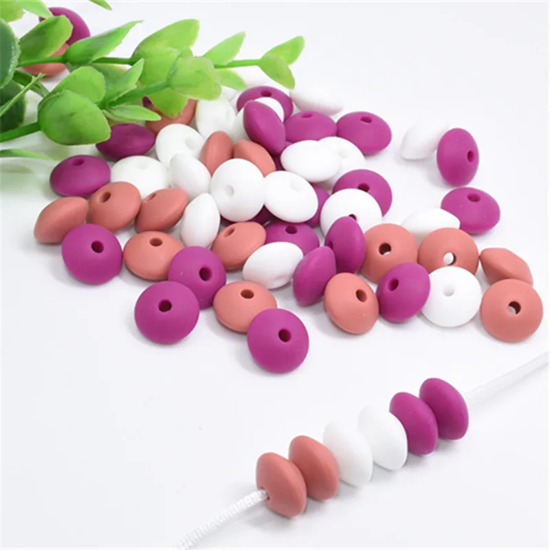 40 PCS French Plum Maroon MIX Baby Lentils Beads Silicone Beads Abacus Lentils 12 MM Baby Teether DIY Pacifier Chain Clip