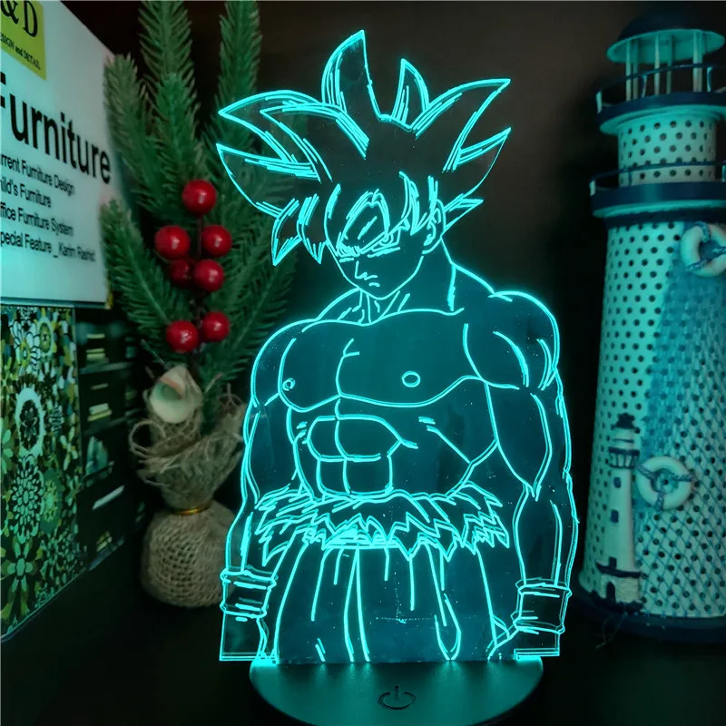 Dragon Ball Super Ultra Instinct Goku аниме фигурка 3D лампа светодиодный Juguetes модель статуя