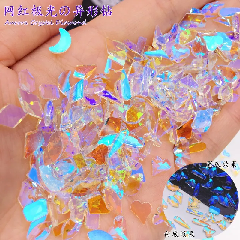 

Fairy Aurora Symphony Transparent Diamond Multicolor Mixing Nail Art Crushed Glass Nail Stones irregular Rhinestone