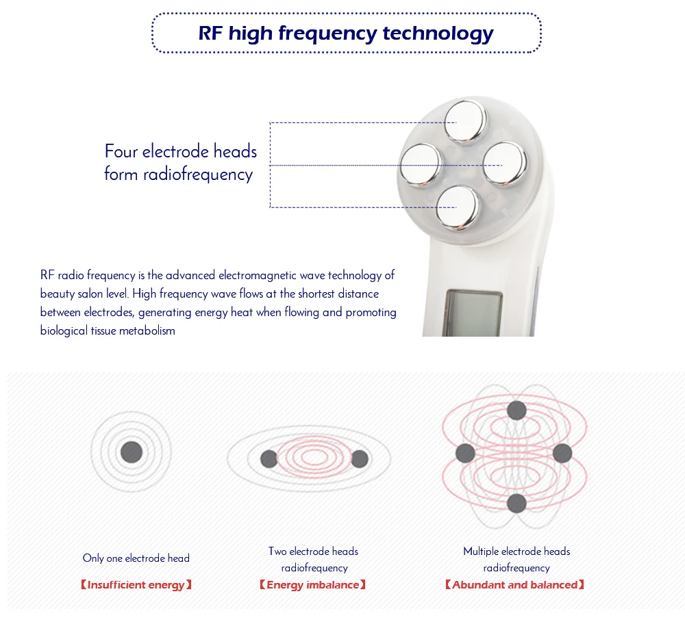 ЖК-дисплей 6 в 1 RF EMS электропосветодио дный рация светодиодный свет фотон радио уход за кожей лица лифтинг подтяжка лица Чистка Массажер
