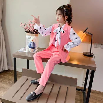 

2020 spring autumn girls clothing set vest+ dot shirt+pants 3pcs/sets children school outfits teen kids clothes suits for girls