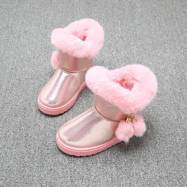 Botas de nieve para niños y niñas, botas impermeables de algodón para niños, suela gruesa de goma antideslizante, Color sólido, Bola de piel, SSJ041 Botas de nieve para niños y niñas, botas impermeables de algodón para niños, suela gruesa de goma antideslizante, Color sólido, Bola de piel, SSJ041