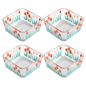 

4pcs Daisy Pattern Glass Bowl Tulip Pattern Korean style Food Container Kitchen Supplies Glass Bowl Salad Bowl Restaurant Shop