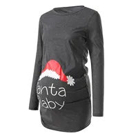 Burgundy Black Gray Casual Long Sleeve Letter Print Christmas Maternity T-Shirt 1