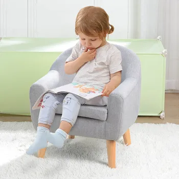 

Children Single Sofa with Sofa Cushion Removable and Washable Solid Wood Laminate Linen Child Sofa High Resilience Home Funiture
