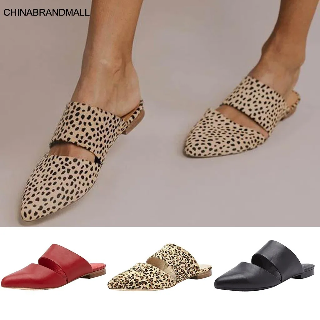 

Women Sandals Pointed Toe Lazy Slippers Casual Flat Retro Mules Comfort Sandals Summer Female Soft Beach Flat Shoes