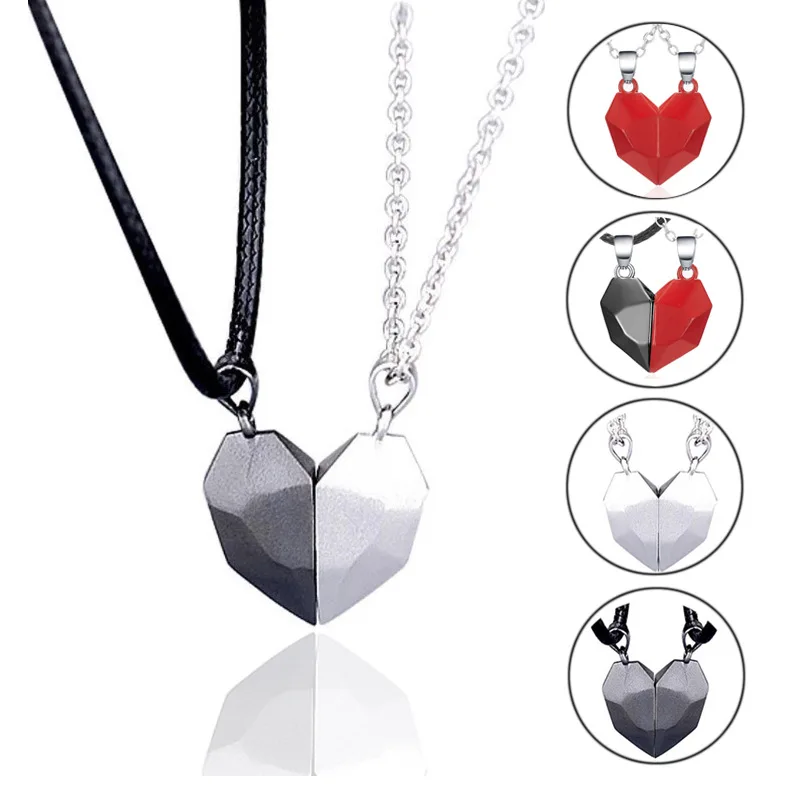 2Pcs/Set Smile Face Pendant Necklace Magnetic Matching Heart Pendant Necklace 