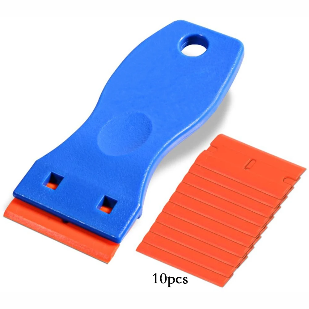 1.5 Plastic Razor Scraper With 10pcs Double Edged Plastic Blades For  Removing Car Labels Stickers Glue Decals On Glass Windows - AliExpress