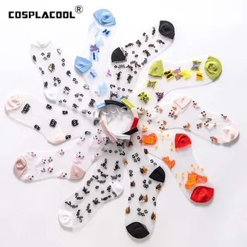 

Transparent Animal Embroidery Cute Socks Ultra-Thin Glass Lace Silk Socks Women Harajuku Sexy Japanese Style Design Sokken Sox