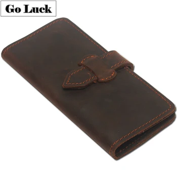 

Handmade Genuine Crazy Horse Leather Clutch Wallets Men's Credit ID Cardholder Card Case Wallet Male Dollar Purse