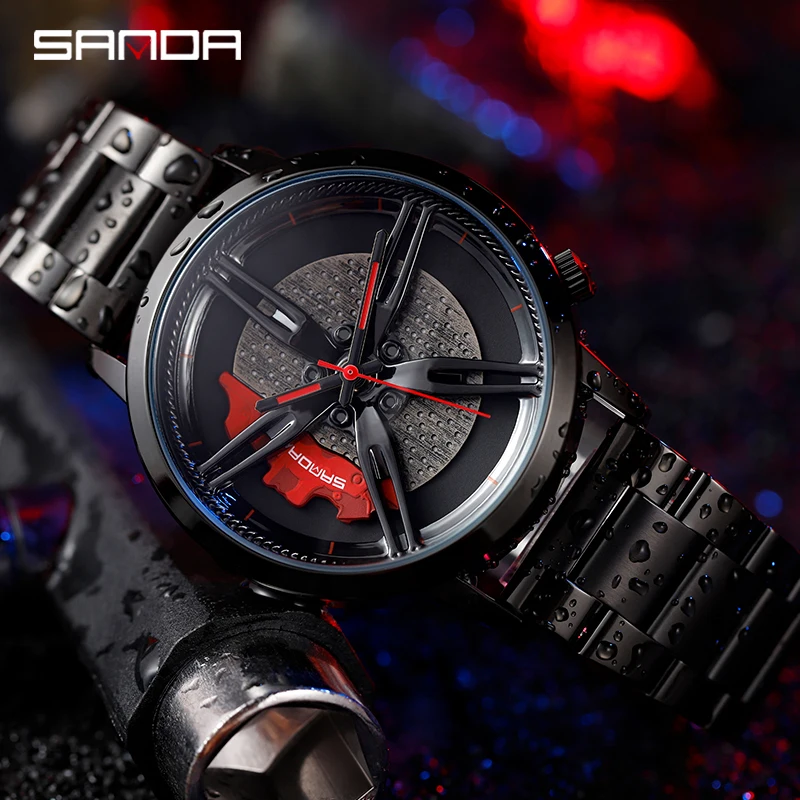 New Men Rim Hub Watch Metal Limited Design Car Wheel Wrist Stainless Steel Male Cool Man Black | Наручные часы