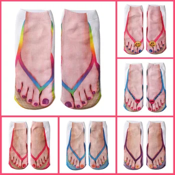 

Hot Selling 3D No-Show Socks Volumetric Printing Socks Flip-flops Socks Full Fun Socks